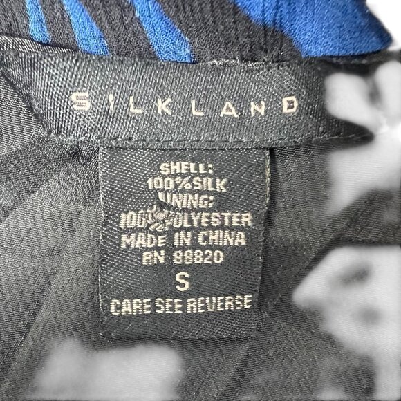 Silkland Womens Size Small Black & Blue Wrap Blouse 100% Silk - Picture 11 of 12